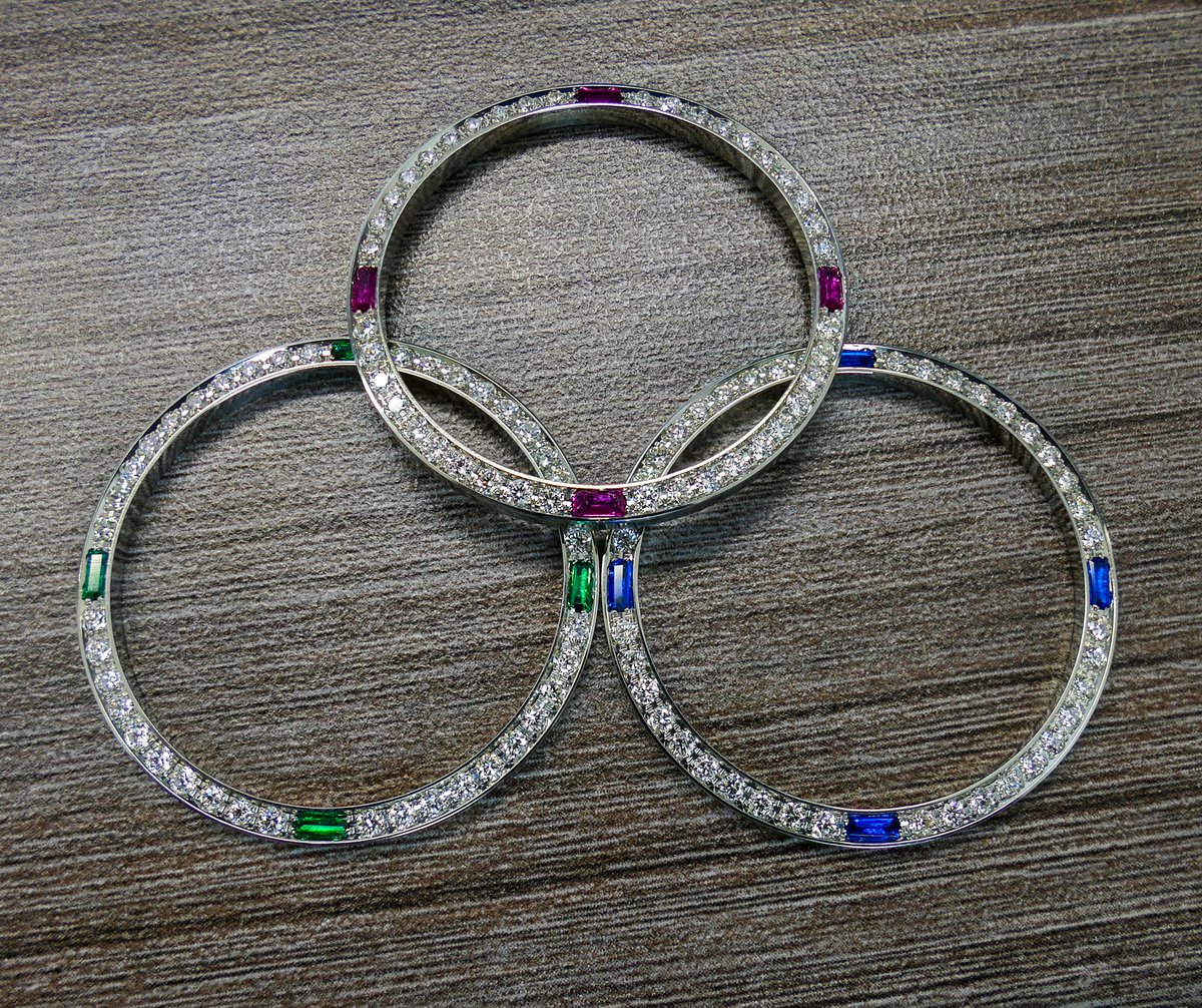 Custom Rainbow Gemstone and Diamond Bezels 36mm